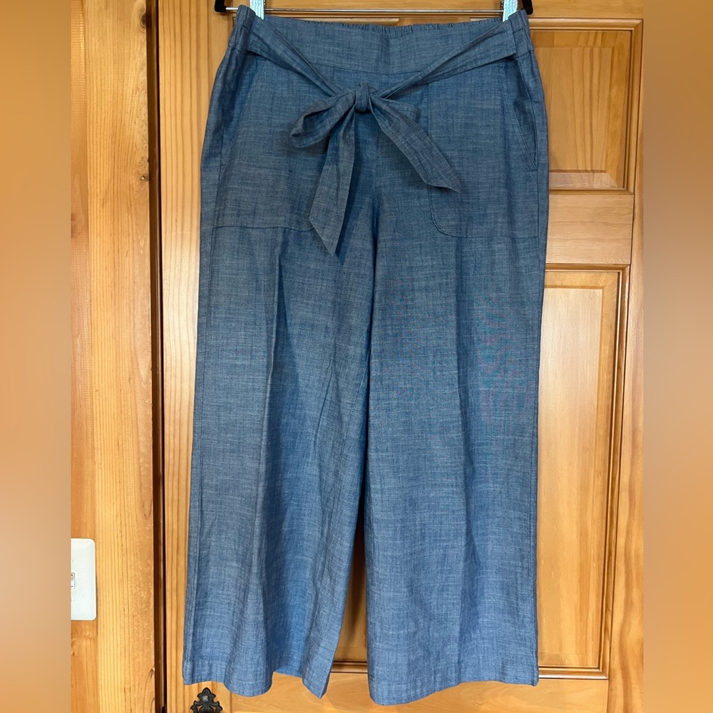 J. Crew chambray cropped pull on pant with tie front